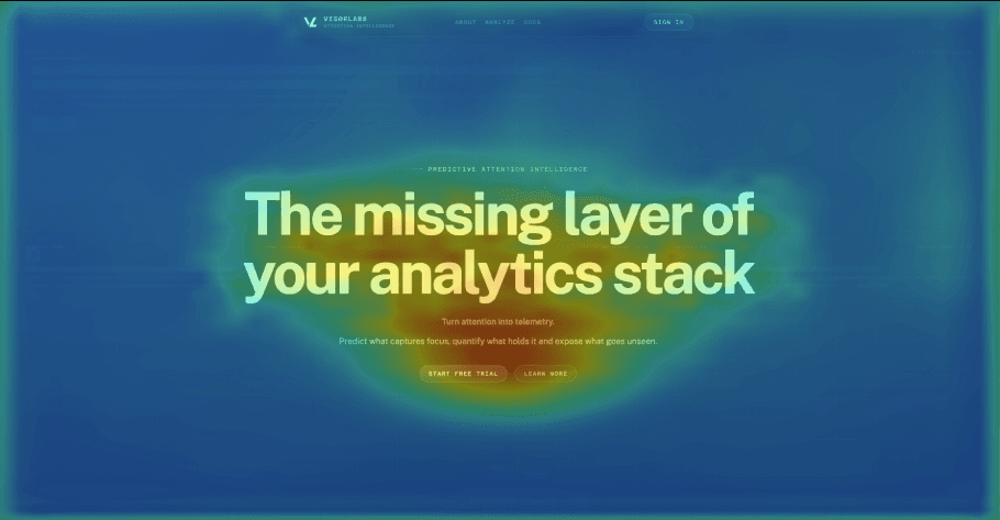 VisorLabs attention heatmap model output of the visorlabs.org homepage